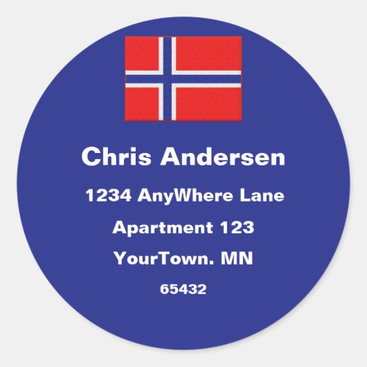 Noorse vlag Adreslabel Ronde Sticker (Voorkant)