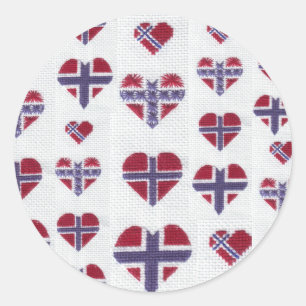Noorse vlag Hart Cross Stitch Noords Noorwegen HJ Ronde Sticker