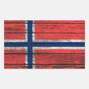 Noorse vlag met ruw houten korreleffect rechthoekige sticker