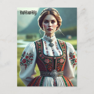 Noorse vrouw in traditionele Bunad-kleding Briefkaart