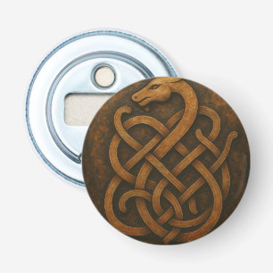 Noorse Wolf Sigil - Viking Rune Art op Zwarte Stee Button Flesopener