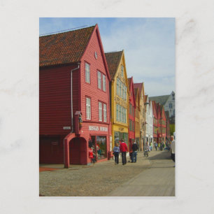 Noorwegen, Bergen, beschilderde huizen aan de voor Briefkaart