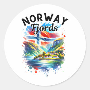 Noorwegen Fjorden Cruise Noorse Vlag Scandinavië M Ronde Sticker