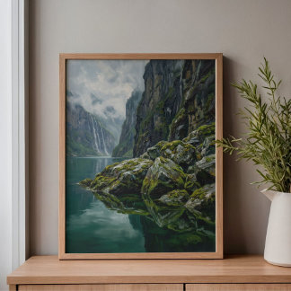 Noorwegen Geirangerfjord Mosachtig Water Kunst Canvas Afdruk