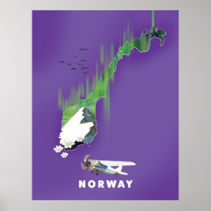 Noorwegen Kaart geïllustreerd poster voor gedrukte