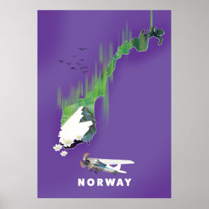 Noorwegen Kaart geïllustreerd poster voor gedrukte