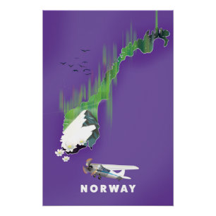 Noorwegen Kaart geïllustreerd poster voor gedrukte Perfect Poster