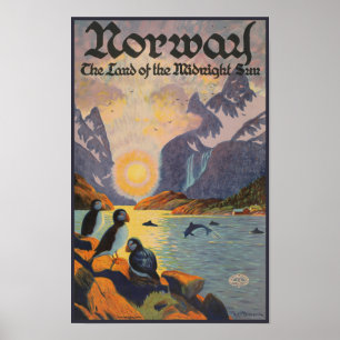 Noorwegen Land van de Midnight Sun Vintage Poster