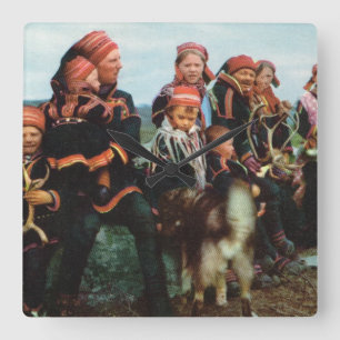 Noorwegen, Lapland, Sami-familie 1950 Vierkante Klok