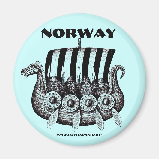 Noorwegen magneet met vikings in drekar pen inkt k (Voorkant)