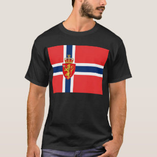 Noorwegen, Noorse vlag, met wapenschild/zwart T-shirt