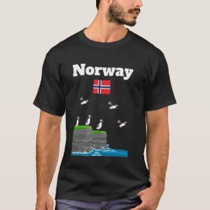 Noorwegen Puffin Colony Zee Kliffen Noorwegen Vlag T-shirt