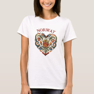 Noorwegen Rosemaling Folk Art Heart T-shirt