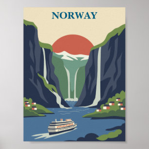 Noorwegen Scandinavië Europa Fjord Minimalistisch  Poster