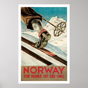 Noorwegen Ski Sports Vintage Travel Poster