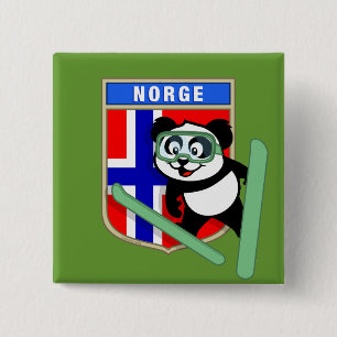 Noorwegen Ski-springende Panda Vierkante Button 5,1 Cm