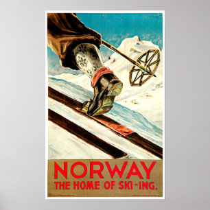 Noorwegen - Thuis Skiing Travel Art Poster
