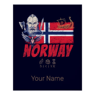 Noorwegen Viking vlag en schip Souvenir Perfect Poster