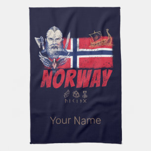 Noorwegen Viking  vlag en schip Souvenir Theedoek