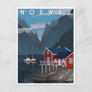 Noorwegen vintage reizen winter europa cruise briefkaart