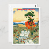 Noorwegen, waterval, oud briefkaart (Voorkant / Achterkant)