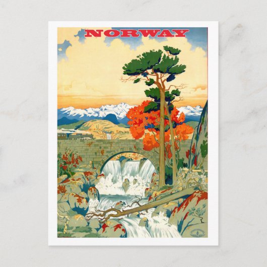 Noorwegen, waterval, oud briefkaart (Voorkant)