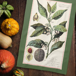 NOOTMUSKAAT - VINTAGE BOTANISCHE ILLUSTRATIE THEEDOEK