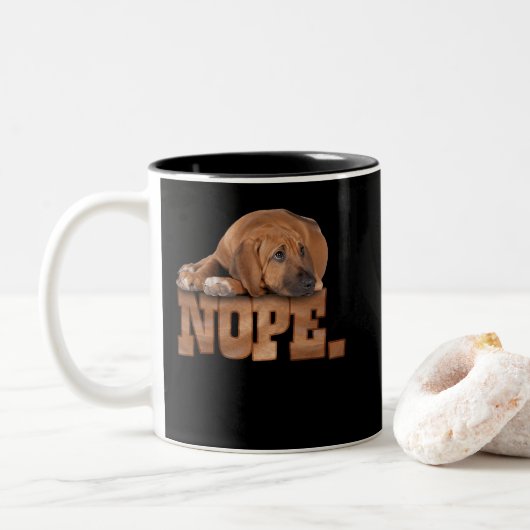Nope Lazy Rhodesian Ridgeback Hondenliefhebber Tweekleurige Koffiemok (Met donut)