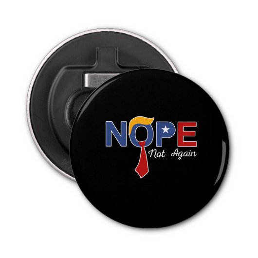 Nope niet weer grappig Trump pruik rood Button Flesopener (Voorkant)