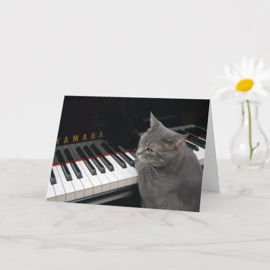 Nora Le Piano Cat - Carte pliée vierge - Style 7 (Petite plante)