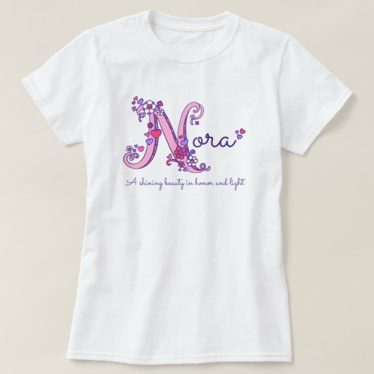 Nora meisjes naam en betekenis N monogram shirt (Design voorkant)
