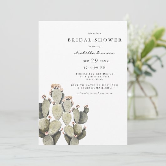 Norah - Bohemian Prickly Pear Cactus Waterverf Kaart (Staand voorkant)