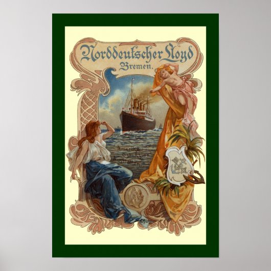 Norddeutscher Lloyd~S.S. Kaiser Wilhelm~Menu Hoesj Poster (Voorkant)
