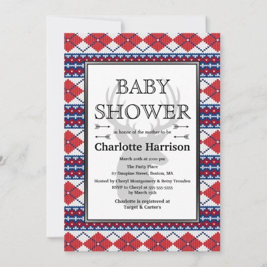 Nordic Argyle Sweater Pattern Winter Baby shower Kaart (Voorkant)