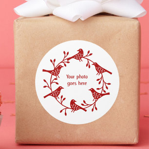 Nordic Bird Photo Wreath Ronde Sticker