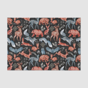 Nordic Blue Brown Animals laat Waterverf Tissuepapier