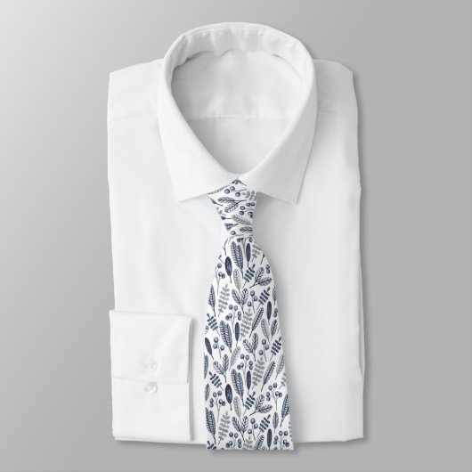 Nordic Blue en Grey Leaf Pattern Stropdas (Gebonden)