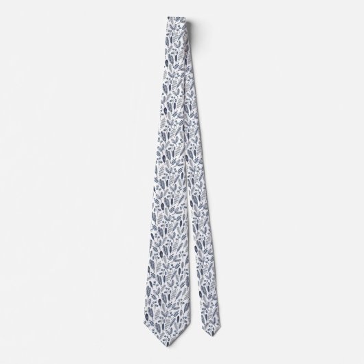 Nordic Blue en Grey Leaf Pattern Stropdas (Voorkant)