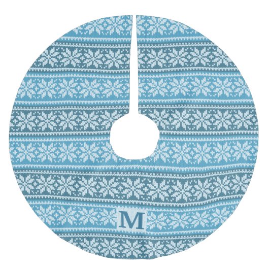 Nordic Blue Snowflake Knit Sweater Monogram Kerstboom Rok (Voorkant)