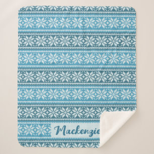 Nordic Blue Snowflake Knit Sweater Persoonlijk Sherpa Deken