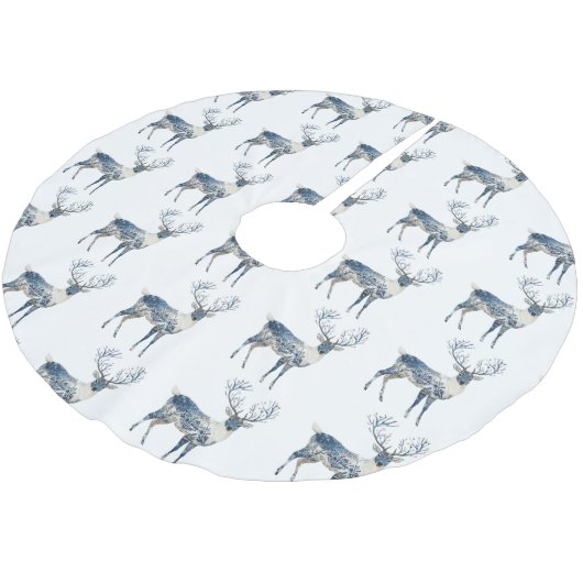 Nordic Blue White Deer Christmas Kerstboom Rok (Gekanteld)
