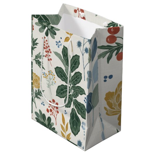Nordic Botanical Floral and Leaf Pattern Medium Cadeauzakje (Voorkant Gekanteld)