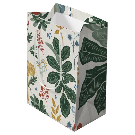 Nordic Botanical Floral and Leaf Pattern Medium Cadeauzakje (Achterkant Gekanteld)