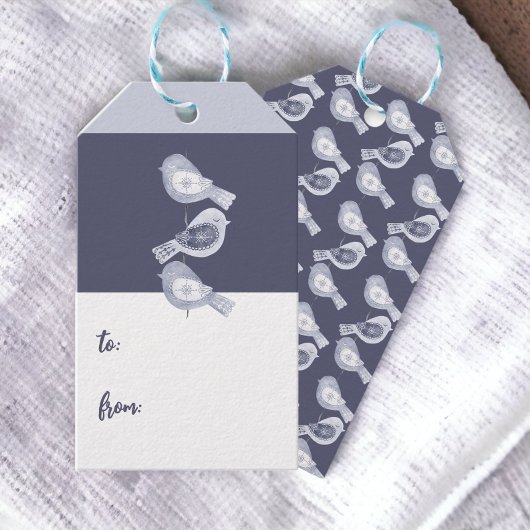 Nordic Christmas Blue Birds Cadeaulabel
