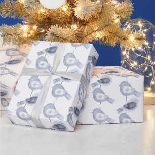 Nordic Christmas Blue Birds Cadeaupapier