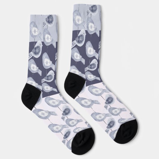 Nordic Christmas Blue Birds Sokken (Rechts)