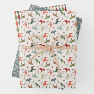 Nordic Christmas Dala Paard Wrapping Papier Bladen Inpakpapier Vel