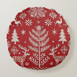Nordic Christmas geborduurd Sierkussen Hoesje Rond Kussen