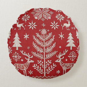 Nordic Christmas geborduurd Sierkussen Hoesje Rond Kussen