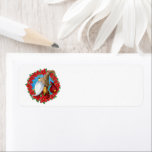 Nordic Christmas Gnome Étiquette<br><div class="desc">Enveloppe de voeux de vacances avec un joli gnome dans une couronne de fleurs poinsettia. Oeuvre de : AMBillustrations©</div>